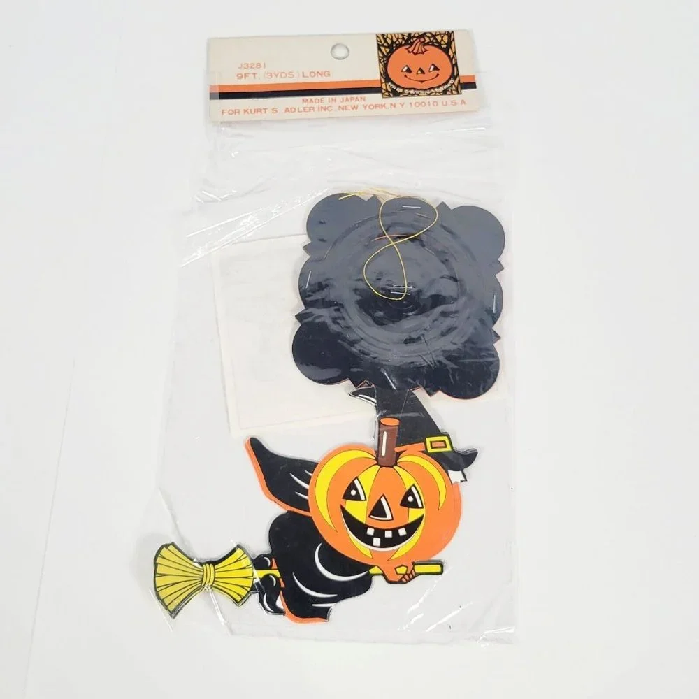 Vtg Halloween Witch 3D Party Garland | 9ft | Kurt Adler | New Old Stock | Japan